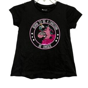 2/$15 Kids Black Unicorn Sequin Graphic Tee Born To‎ Be A Unicorn 7/8 (3163)